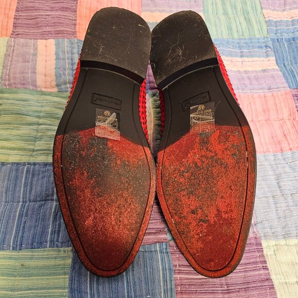 Alberto Fillini Red Velvet and Rhinestone Slip on Loafers, Size 8.5 Men’s - Picture 5 of 7